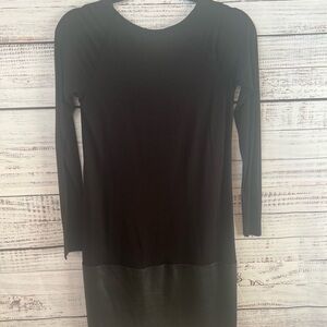 ALI & JAY- WOMENS KNIT LONG SLEEVE SHEATH DRESS BLACK WITH FAUX LEATER HEM LINE